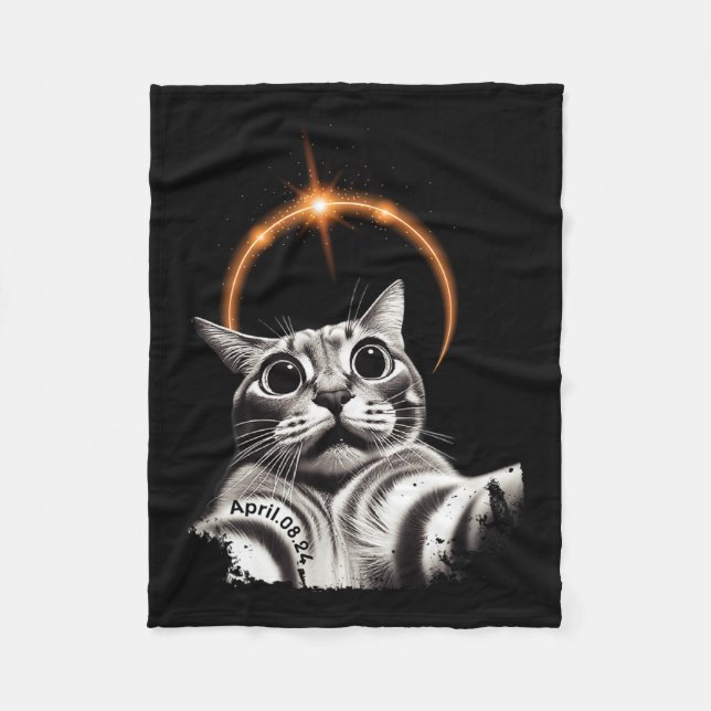 8 April 2024 Funny Selfie Cat 2024 Eclipse Totalit Fleece Blanket (Front)