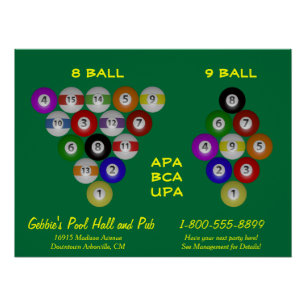 8 Ball 9 Ball Rack Billiard Room Poster