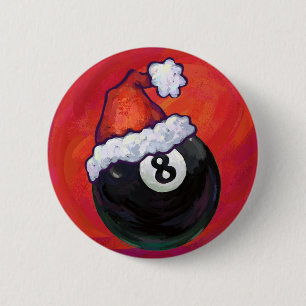 8 Ball Christmas Red Hat 6 Cm Round Badge