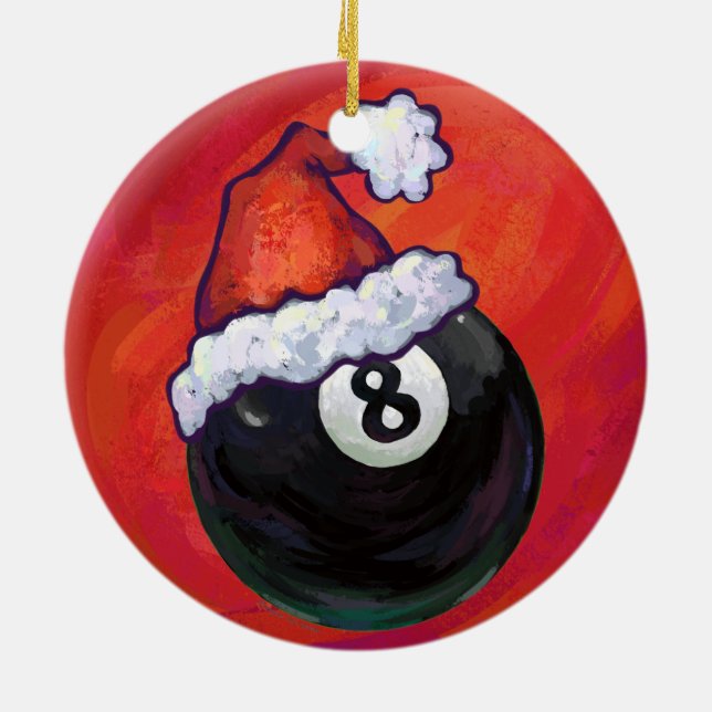 8 Ball Christmas Red Hat Ceramic Tree Decoration (Back)