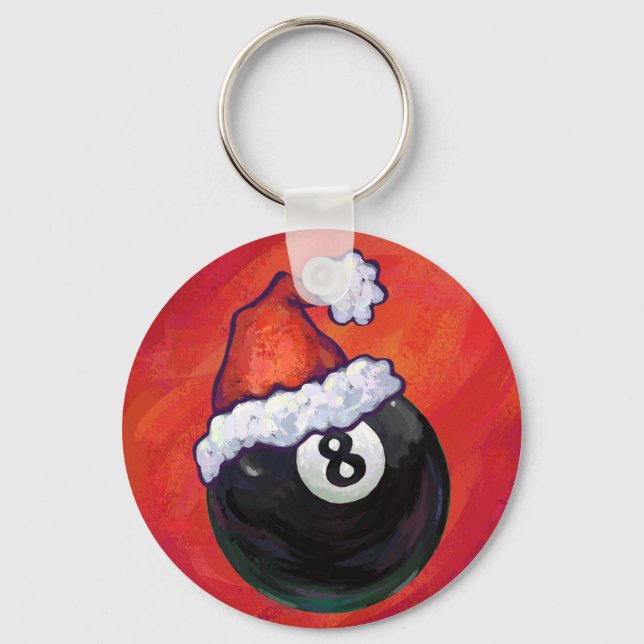 8 Ball Christmas Red Hat Key Ring (Front)