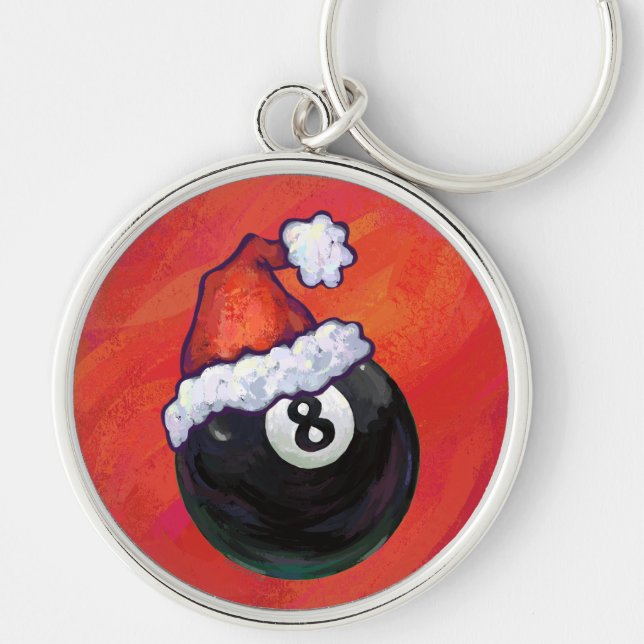 8 Ball Christmas Red Hat Key Ring (Front)