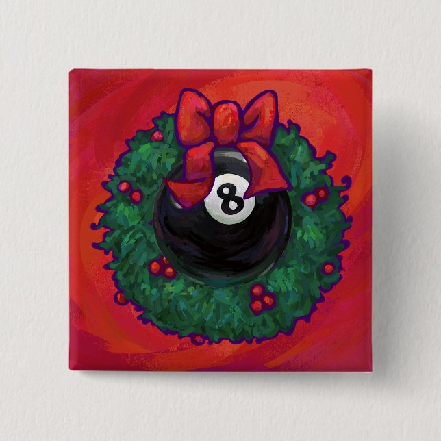 8 Ball Christmas Wheath Red 15 Cm Square Badge (Front)