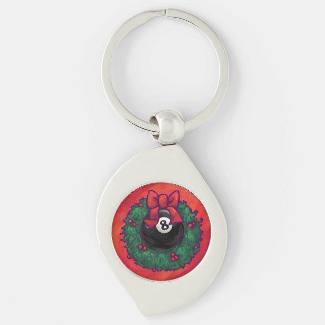 8 Ball Christmas Wheath Red Key Ring (Front)