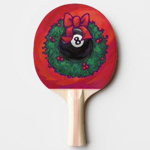 8 Ball Christmas Wheath Red Ping Pong Paddle