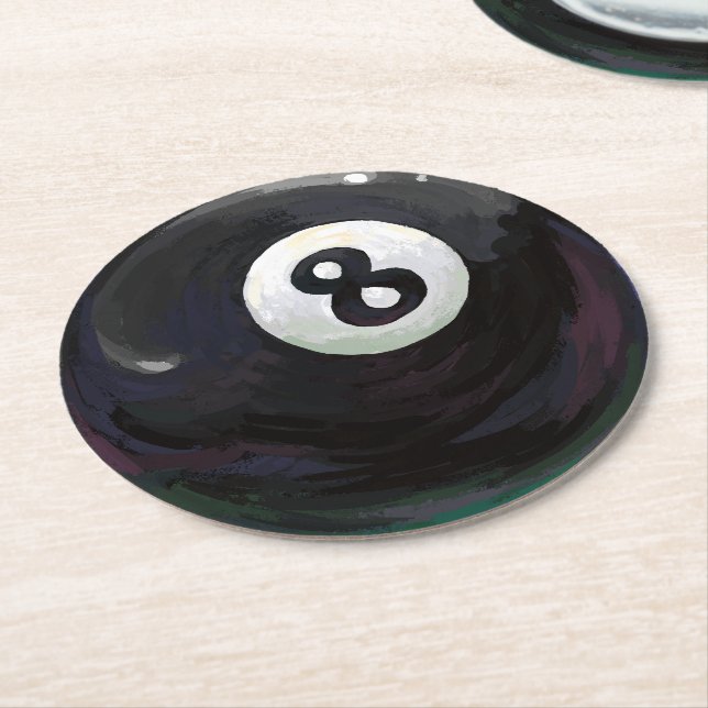 8 Ball Round Paper Coaster (Angled)