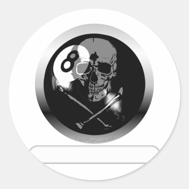 8 Ball Skull and Crossbones Classic Round Sticker (Front)