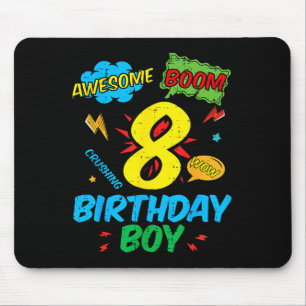 8 Birthday Boy Comic Cool 8th Bday Superhero Party Mouse Pad