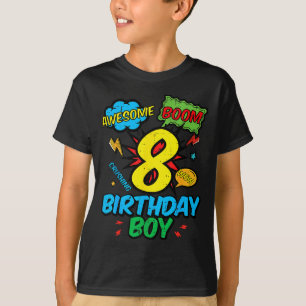 8 Birthday Boy Comic Cool 8th Bday Superhero Party T-Shirt