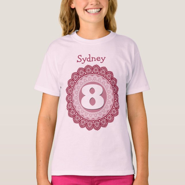 8 Birthday Girl Lace Circles Custom Name V09C T-Shirt (Front)