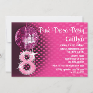 8 Birthday Pink Disco Party Invitation