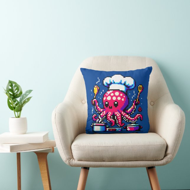 8-Bit Chef Octopus: Retro Kitchen Artistry Cushion (Chair)