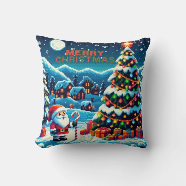 8 bit Christmas tree & Santa Cushion (Front)