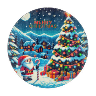 8 bit Christmas tree & Santa Cutting Board