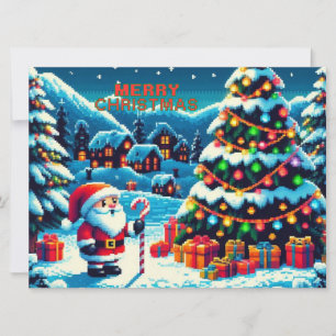 8 bit Christmas tree & Santa Holiday Card