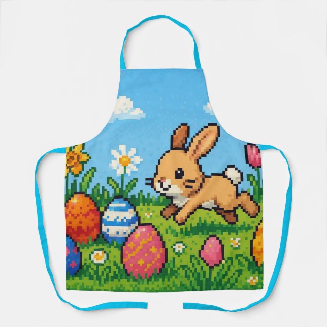 8 bit cute Easter bunny/rabbit Apron (Front)