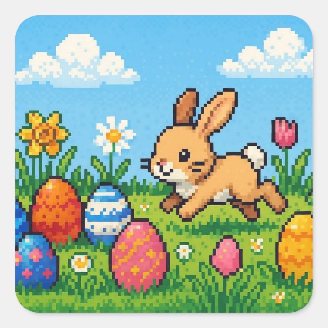 8 bit cute Easter bunny/rabbit Square Sticker (Front)