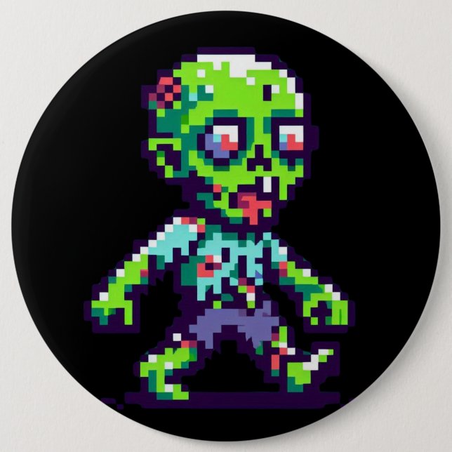 8-bit funny zombie Halloween  6 Cm Round Badge (Front)