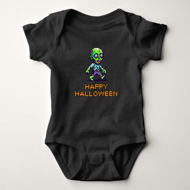 8-bit funny zombie Halloween  Baby Bodysuit (Front)