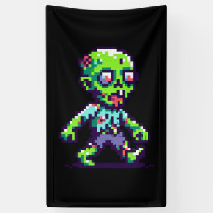 8-bit funny zombie Halloween Banner