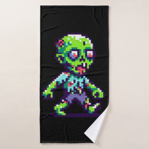 8-bit funny zombie Halloween  Bath Towel