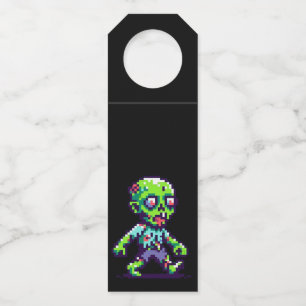 8-bit funny zombie Halloween  Bottle Tag