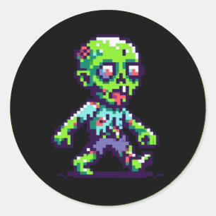 8-bit funny zombie Halloween  Classic Round Sticker