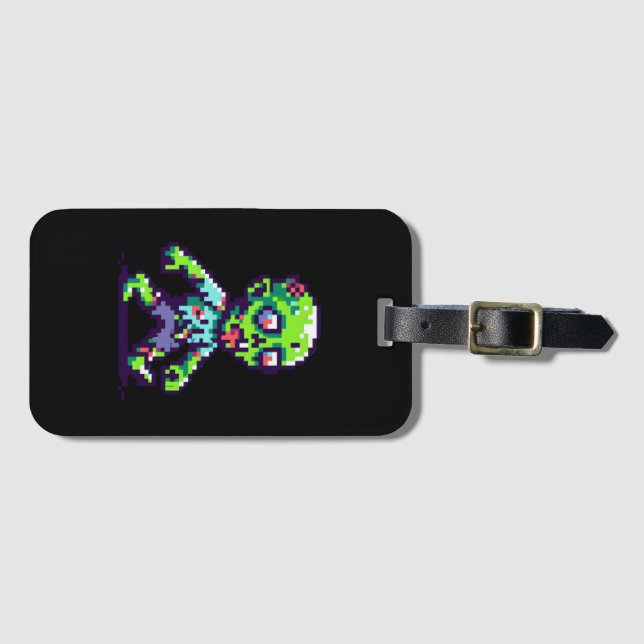 8-bit funny zombie Halloween  Luggage Tag (Front Horizontal)