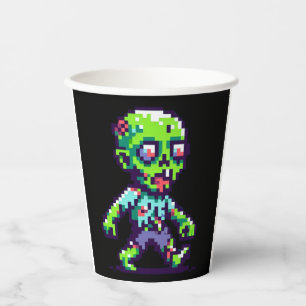 8-bit funny zombie Halloween Paper Cups