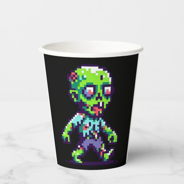 8-bit funny zombie Halloween  Paper Cups (Front)