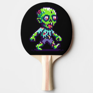 8-bit funny zombie Halloween Ping Pong Paddle