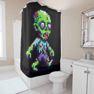 8-bit funny zombie Halloween Shower Curtain