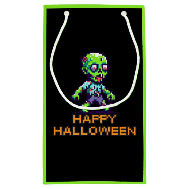 8-bit funny zombie Halloween  Small Gift Bag (Back)