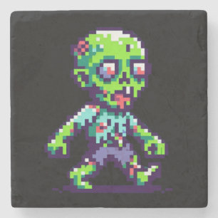 8-bit funny zombie Halloween  Stone Coaster