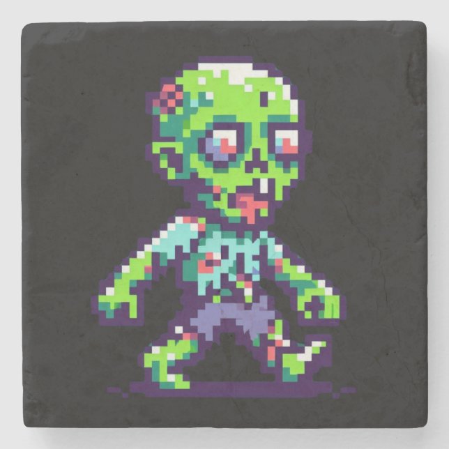8-bit funny zombie Halloween  Stone Coaster (Front)
