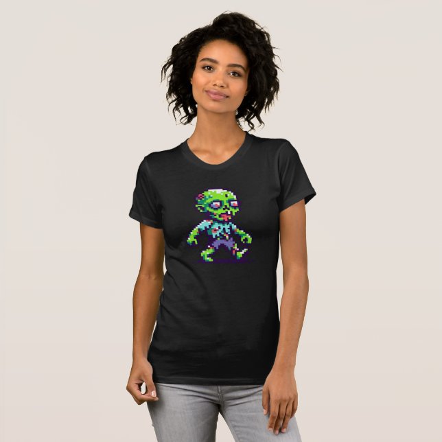 8-bit funny zombie Halloween  T-Shirt (Front Full)