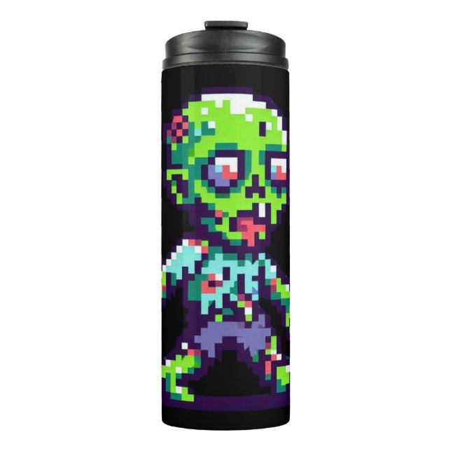 8-bit funny zombie Halloween  Thermal Tumbler (Front)