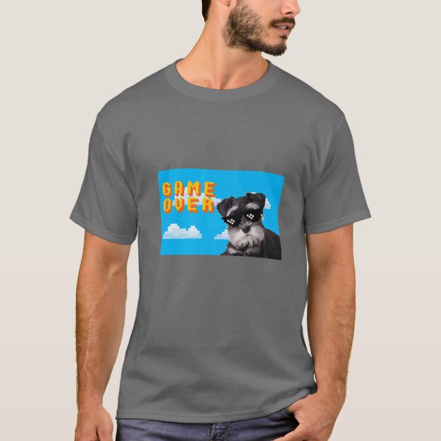 8-Bit Game Over Miniature Schnauzer T-Shirt (Front)