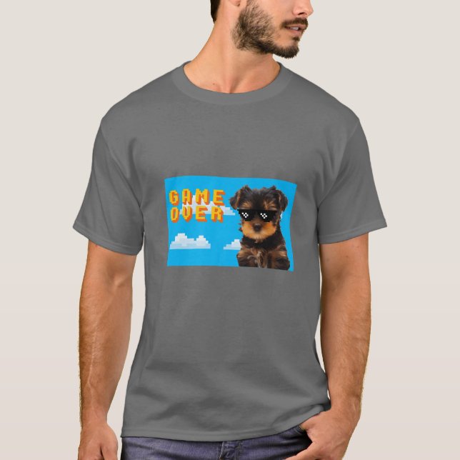 8-Bit Game Over Yorkshire Terrier T-Shirt (Front)