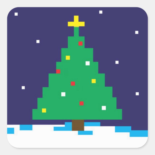 8-bit Gaming Holiday Tree Square Sticker (Front)