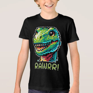 8- Bit Gaming Pixelated Dinosaur Art Paleontology Tri-Blend Shirt