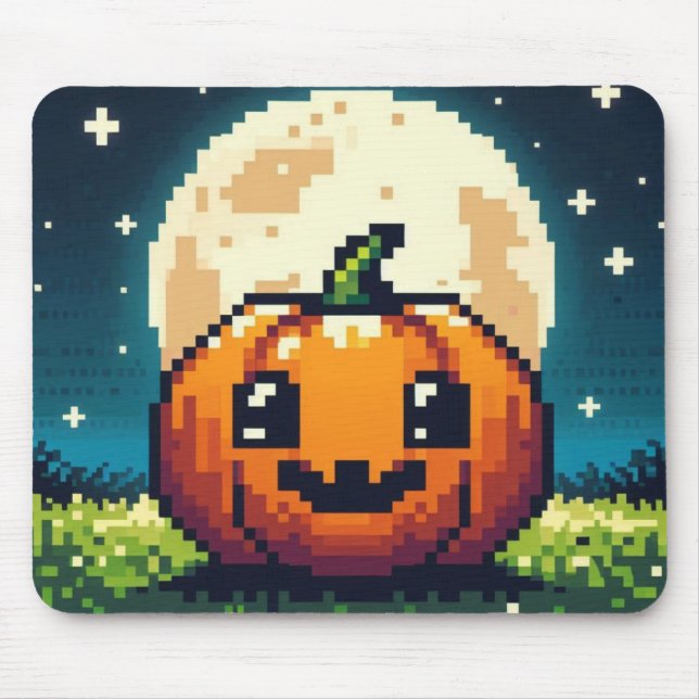 8-bit Halloween pumpkin under the moon Mouse Pad (Front)