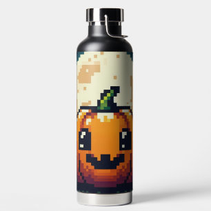 8-bit Halloween pumpkin under the moon Water Bottle