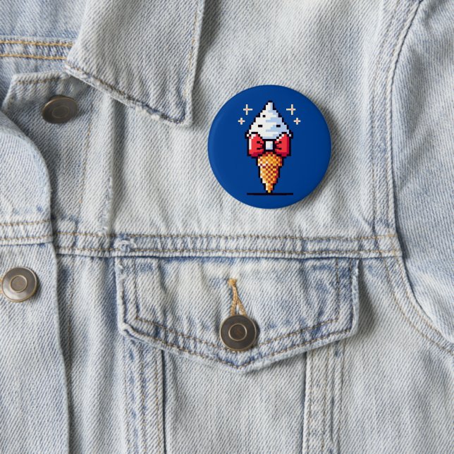 8-Bit Ice Cream Elegance: Dapper Dessert Design 6 Cm Round Badge (In Situ)
