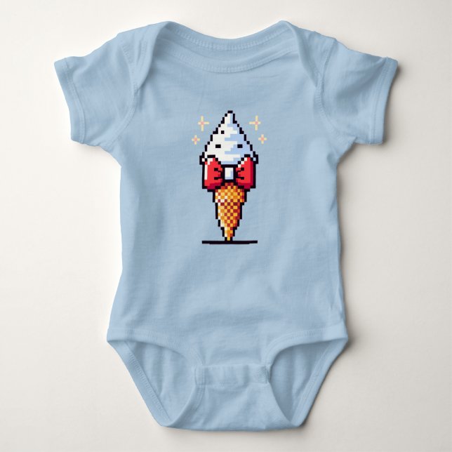 8-Bit Ice Cream Elegance: Dapper Dessert Design Baby Bodysuit (Front)