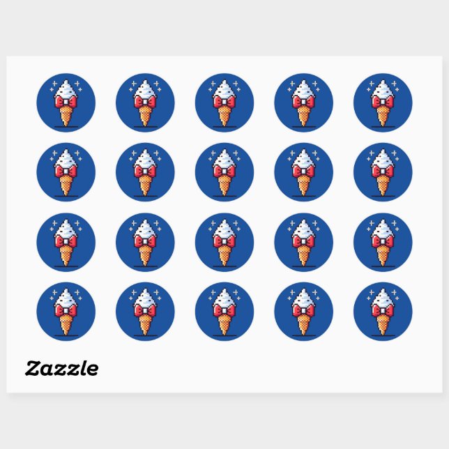 8-Bit Ice Cream Elegance: Dapper Dessert Design Classic Round Sticker (Sheet)