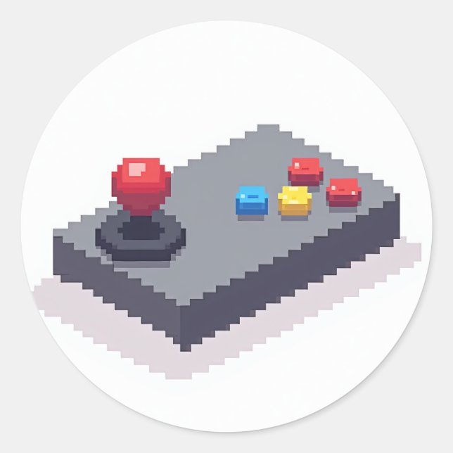 8 Bit Joystick Retro Gaming Classic Round Sticker (Front)