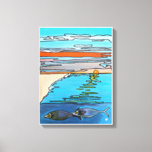 8-Bit Ocean Sunrise Painting by Alfred Fox Canvas Print