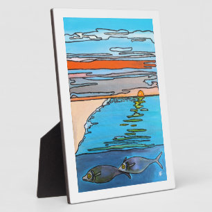 8-Bit Ocean Sunrise Painting by Alfred Fox Plaque