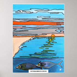 8-Bit Ocean Sunrise Painting by Alfred Fox Poster